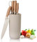 Wekity Juego de cuchillos de cocina, 6 piezas, color caqui, juego de cuchillos afilados para la cocina, antiadherente, antideslizante, de acero inoxidable, con bloque universal para cuchillos,