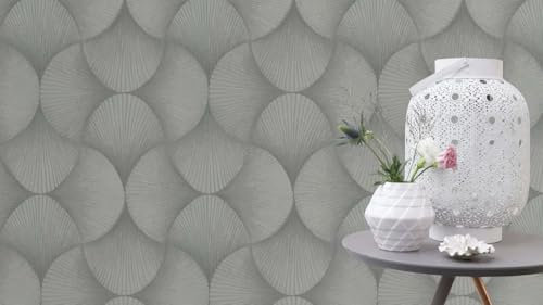 Rasch Vliestapete Art Deco Muster Fächer Uni Silber Metallic 608212