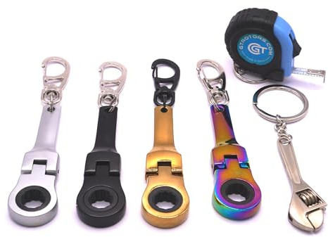 GT//Rotors 6 PIECES SET - 4x 10mm Ratchet Wrench Keychain Key Ring + 3ft Tape Measurement Keychain + Mini Monkey Wrench Spanner