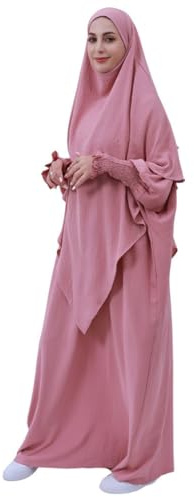 BRONG Gebetskleidung für Frauen 2 Stück Abaya Muslim Damen mit Khimar Hijab Abaya Kleid Lose Langen Ärmeln Maxi Muslimische Kleider Damen mit Jilbab Burka Ganzkörper Kleidung