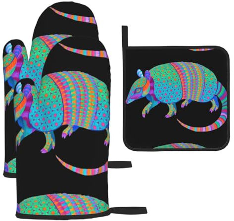 Set di 3 guanti e presine con animali colorati, per cucinare e grigliare, regalo di Natale per la festa della mamma