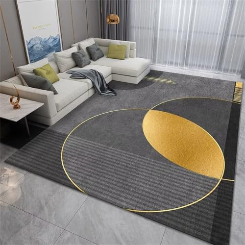 RUGMRZ Grau 100x160CM Teppich Badezimmer Kinder Teppiche Für Bürostuhl Wohnzimmer mit Goldmuster und schwarzem modern Salon Auslegware rutschmatte