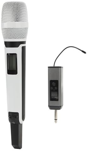 Septpenta Microphone sans Fil, Système de Micro Portable sans Fil en Métal UHF, Connecteur de Microphone 6, 5 Mm, Fréquence Réglable, Puce DSP Intégrée pour Karaoké, Chant, Fête, Mariage, DJ