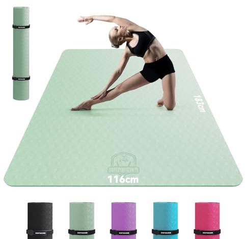 HAPBEAR Yogamatte XXL- Extra Groß Breit Yoga Matte, TPE Sportmatte Fitnessmatte rutschfest 183cm x122cmx6mm Dicke,Ultra Haltbar, Gymnastikmatte für Pilates, Gym, Zuhause, Workout- Grün