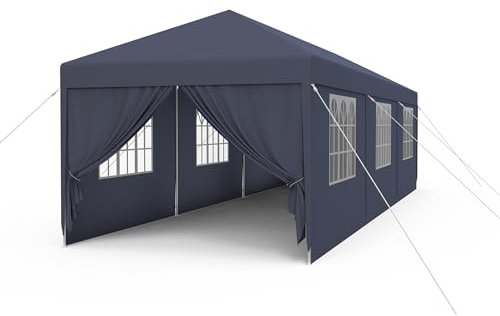 FIVMEN Carpa 3x9m Carpa para Fiestas con Paneles Laterales y Ventanas Pabellón de Jardín Cenador de Poliéster Protección UV Impermeable Gazebo Exterior, Antracita