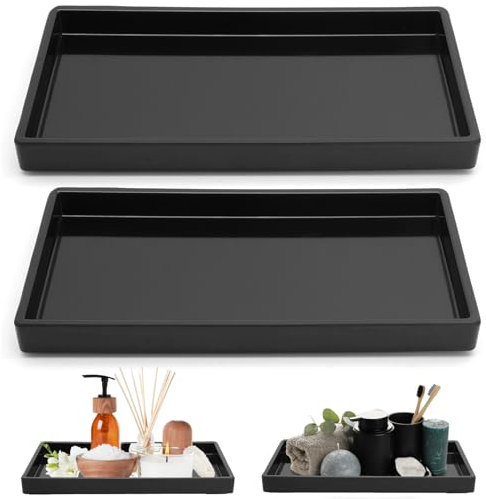 2 Stück Badezimmer Tablett aus Harz, Schwarz Dekotablett 22x12x2cm, kleines Tablett für Bad, Küche, Schminktisch Deko (Rechteck)