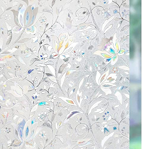 rabbitgoo Fensterfolie Blickdicht Sichtschutzfolie Blumen Tulpe 75x200cm | 3D Selbsthaftend Fenster Glasfolie Regenbogen Dekofolie Statisch Haftend ohne Klebstoff Anti UV Sonnenschutz Büro Wohnzimmer