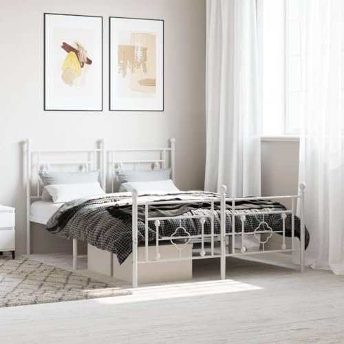 Rantry Robustes Stahl-Bettgestell mit Lattenrost, Weiß, 207x146x97 cm, für Schlafzimmer Model374407