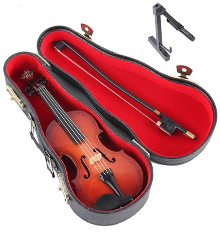 Décoration de bureau de violon | Figurine de violon en bois | Décoration de table de violon | Modèle de violon en bois avec étui de support, petit violon ornement artisanal, instrument de musique pour