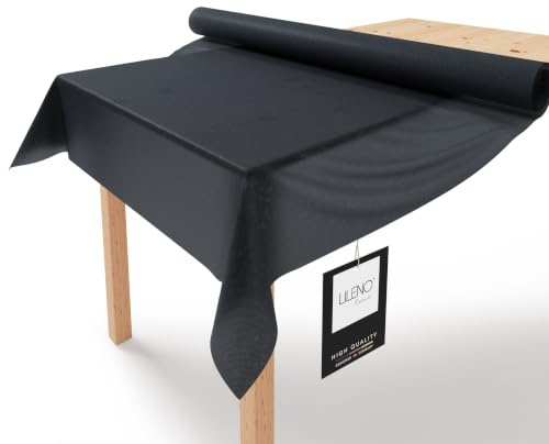 LILENO HOME Tischdeckenrolle 1,10 x 25 m - Tischdecke Schwarz aus Vlies | Stoffähnlich, abwaschbare Tischdecke als Rolle, Meterware Tischtuchrolle - Einweg Papiertischdecke Rolle Alternative