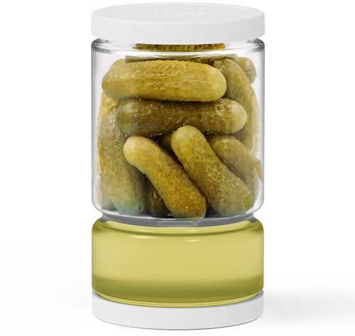 ForTidy Recipiente de vidrio para pepinillos con colador, tarro de alimentos, blanco, 45 onzas | Frasco separador de jugo a prueba de fugas, para pepinillo, oliva o chile, apto para lavavajillas y refrigerador, sin BPA