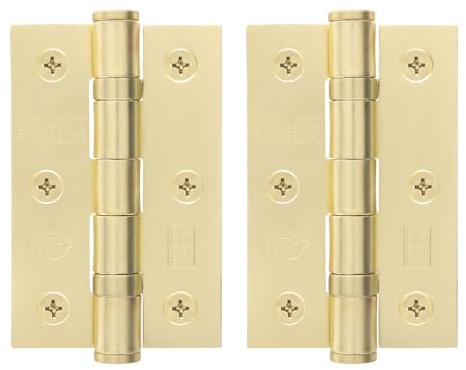 EAI Satin Brass Door Hinges, 76mm / 3 Inch, 1 Pair Fire Rated | Internal Fire Door Hinges, Perfect for Wooden Doors, Smooth Operation, Ball Bearing Hinges, Fixings Included