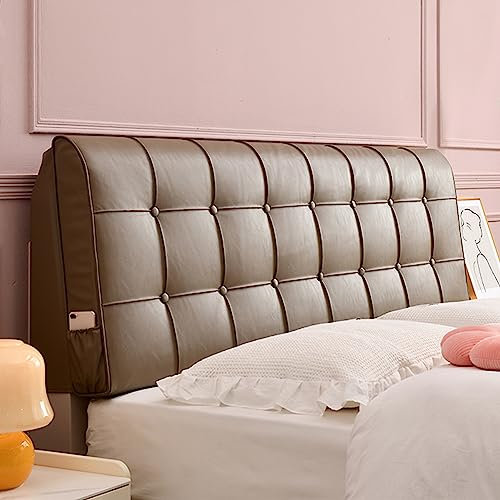 Großes gepolstertes Kunstleder-Wandkissen, Rückenlehne, Kopfteil, Kissen für Tagesbett, Schlafzimmer, Erkerfenster, Braun, 190 cm