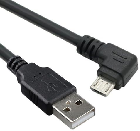 JSER Câble de données et de chargement à angle droit 90 degrés Micro USB 2.0 Type 5 broches vers USB 2.0 Type A 480 Mbps Données pour téléphone tablette ordinateur caméra (25 cm)