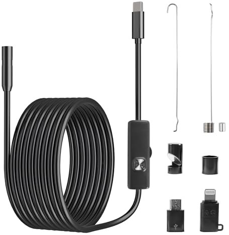 Flaconi Auto Telecamera Endoscopica,Endoscopio per Smartphone,Endoscopio,Sonda con Telecamera per Ispezione Tubi,Telecamera Ispezione Tubi,Adatto per la Maggior Parte della Manutenzione dei Veicoli