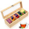 Wooden Tea Box Organiser, Bamboo Tea Boxes with Compartments 5, Tea Bag Storage Organiser with Clear Window, Tea Caddy for Tea Bags Coffee Spices Home Kitchen Bar, 11.8x3.94x3.54
