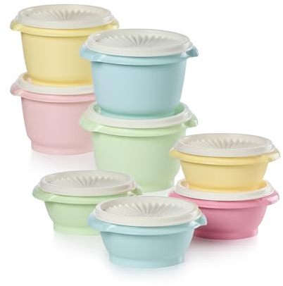 Tupperware Heritage Collection, neues 16-teiliges Vorratsdosen-Set in Vintage-Farben, spülmaschinengeeignet und BPA-frei (8 Behälter, 8 Deckel)