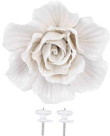 SOLUSTRE Keramik Rosen Wandbehang 3d Blume Hängendes Wandornament Weiß Für Innen Außen Mit Haken