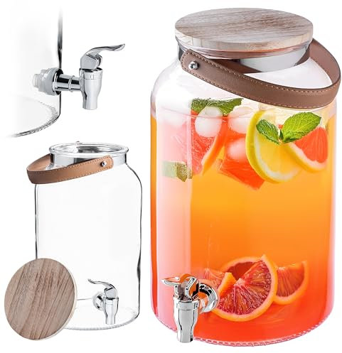 KADAX Dispenser per bevande da 5,6 litri, distributore di limonata con rubinetto e coperchio, grande erogatore di acqua in vetro, dispenser di succo, contenitore per bevande, contenitore in vetro