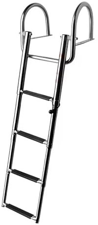 Boat Ladder, Stainless Steel Pontoon Ladder with Pedal Hand Railing, Telescoping Boat Ladder Folding for Boat Yacht Dock Swimming Pool,Silver,4 Step
