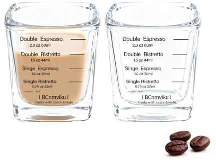 BCnmviku 60ml Square Espresso Shot Glass,Measuring Cup for Coffee(2Pack) | for milk,latte,syrups,home baristas,coffee aficionados,spirit measure single and double & ristretto daily brewing