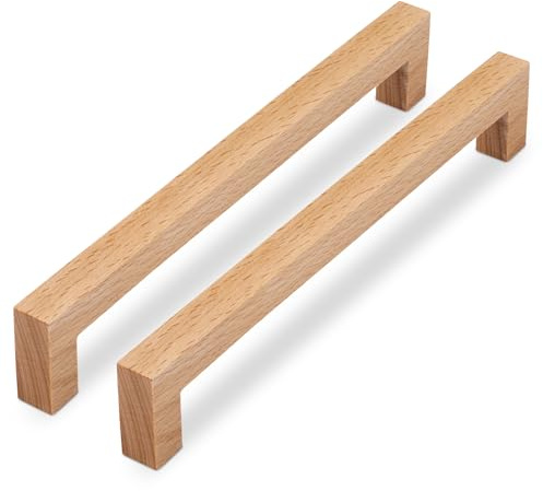 SYZOW 6 Stück Holz Möbelgriffe Schrankgriffe Holz mit Schrauben Lochabstand 224mm, Länge 239mm