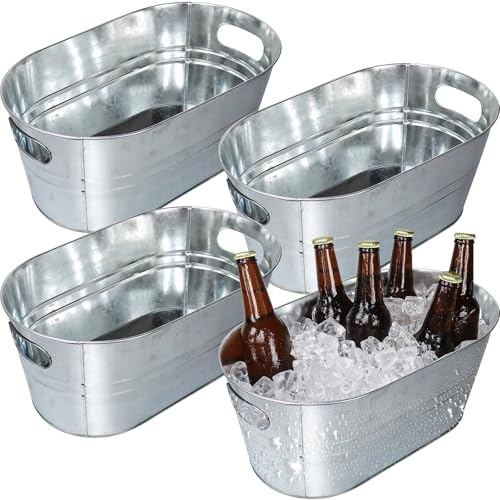 4 Pack Galvanized Tub 15.1 L Ice Bucket Large Metal Drink Buckets Beer Beverage Tub with Carry Handles for Champagne Cocktails Wine Cooling for Parties Mimosa Bar Supplies