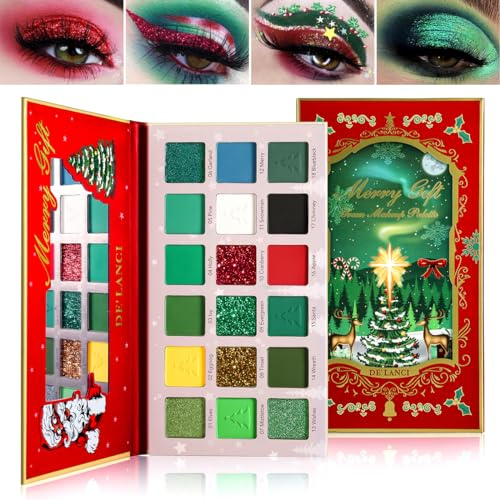 Afflano Weihnachten Make-up Lidschatten-Palette, Multichrome Rot Grün Lidschatten Palette Hochpigmentiert Grün Rot Glitzer Lidschatten Weiß Schwarz Dunkelgrün Blau für Witch Shrek SFX Christmas Candy