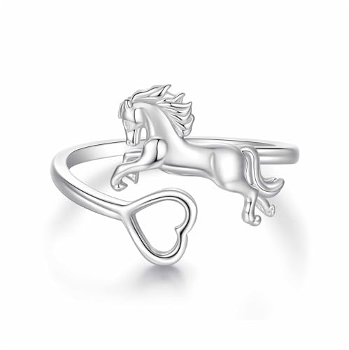 ZUOHUI Damen-Ring aus S925er Sterlingsilber verstellbar offenes Pferd-Herz | Neutraler Stil Gift for Her Him Mom Birthday Anniversary Valentine's Day Christmas