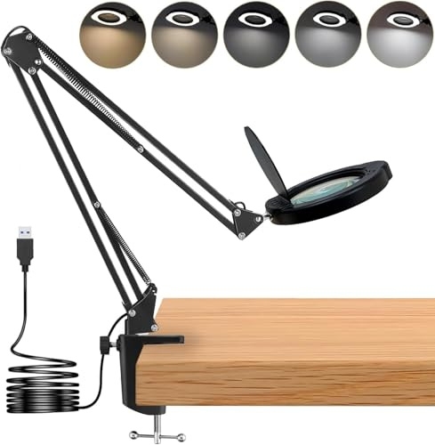 Lampada con Lente di Ingrandimento, 15X Lente Ingrandimento con Luce 84 LED con Braccio Orientabile, 5 Modalità Colore 10 di Luminosità per Lettura Riparazione Lavoro Manuale