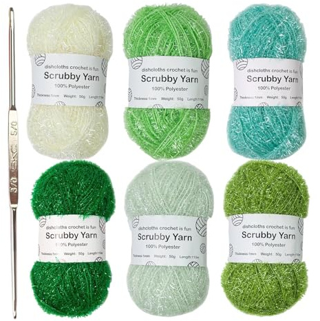 Polyester Scrubby Yarn - Assorted Vibrant Fibers, Bath Dishcloth Thread, Soft Knitting Crochet Material, Exquisite Weaving Craft Bundle, Multi-Hued Durable Yarn Collection | Home Craft DIY Fun
