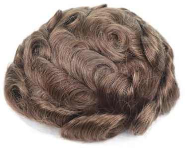 Für Männer 0,08 mm dünnes Echthaar-Toupet for Männer Nr. 7 Braun 8 x 10 Zoll Voll-PU-Basis Herren-Haarteil Perückenkopf