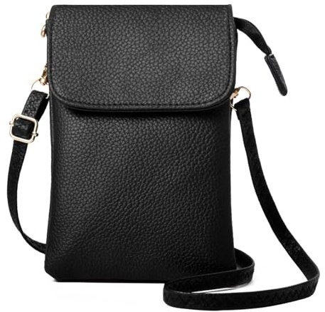 Tohrugue Petit Sacoche Telephone Portable Femmes,Petit Sac Téléphone Portable Femme en Cuir PU,Petit Portefeuille de Sac à Main de téléphone,Crossbody Pochette Sacoche (Noir-Texturé)