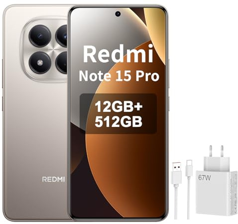 XIAOMI REDMI Note 15 Pro 4G - Smartphone de 12+512GB, batería de 6500 mAh, cámara de 200 MP, Pantalla AMOLED FHD+ de 6,77 Pulgadas, Titanio Color, Included 67W Charger