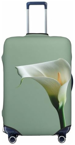 Woshuwo Housse de bagage de voyage élastique minimaliste avec fleur de lys Calla sur fond vert sauge souple résistant à la poussière et aux rayures pour valises 55,9 à 61 cm
