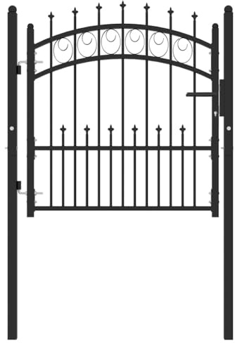 Zauntor Emmen mit Spikes Stahl 104 x 87 cm Schwarz, robuste Sicherheitsbarriere für Garten, Innenhof oder Terrasse, pulverbeschichtet gegen Rost, inklusive zwei Pfosten