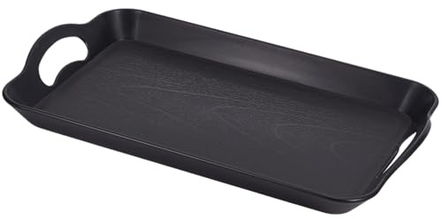CREATCABIN Bandejas Negras para Servir con Asas, Rectangulares, Antideslizantes Multiusos, de Plástico, Ideales para Desayunos, Meriendas, Fiestas, Mesas de Café Y Cocina 37 x 23 cm