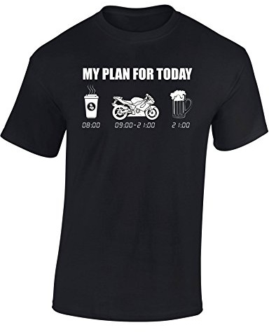 Baddery Maglietta da Motociclista Uomo - „My Plan for Today Motocicletta“ | Maglietta da moto per motociclisti e biker