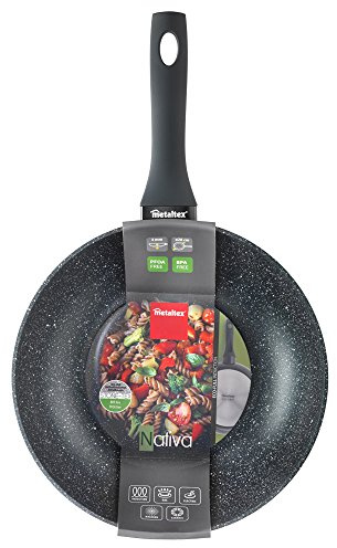 Metaltex NATIVA - Sartén WOK Aluminio Forjado, 28 cm, antiadherente Stone-Tex, Full Induction válido para todo tipo de cocinas