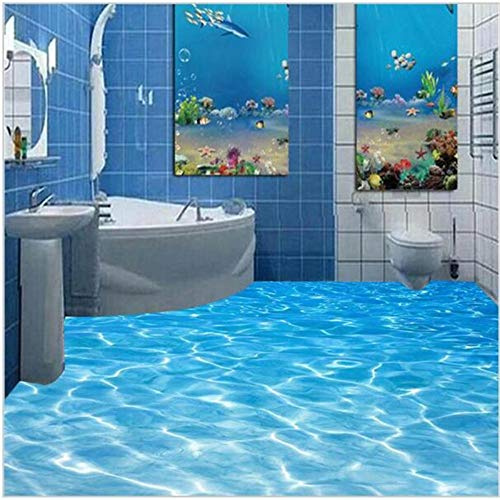 Benutzerdefinierte 3D Boden Wandbild Bad Seewasser Kräuselungen Tragen Rutschfeste Wasserdichte Verdickte Pvc Selbstklebende 3D Bodenbelag, 300 * 210Cm