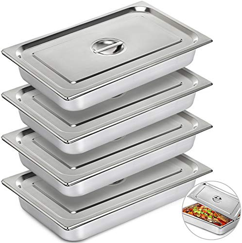 KITGARN 4 Deep Steam Table Pan Full Size 13L Deep Food Container Stainless Steel Oven Tray Anti-Jam Steam Table Food Pan Set of 4 Food Pans(4/4PCS)