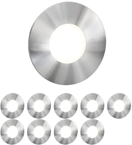 ledscom.de 10x LED Treppenlicht/Wandeinbauleuchte FEX für innen und außen, rund, edelstahl, 85mm Ø, kaltweiß