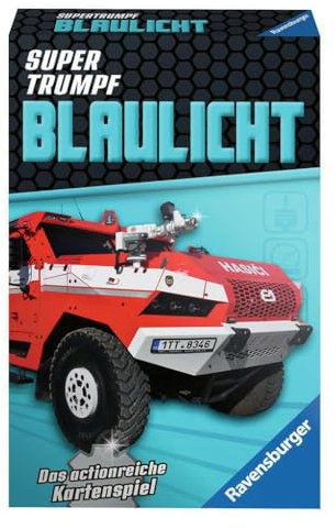 Ravensburger Kartenspiel, Supertrumpf Blaulicht 20686, Quartett und Trumpf-Spiel für Technik-Fans ab 7 Jahren