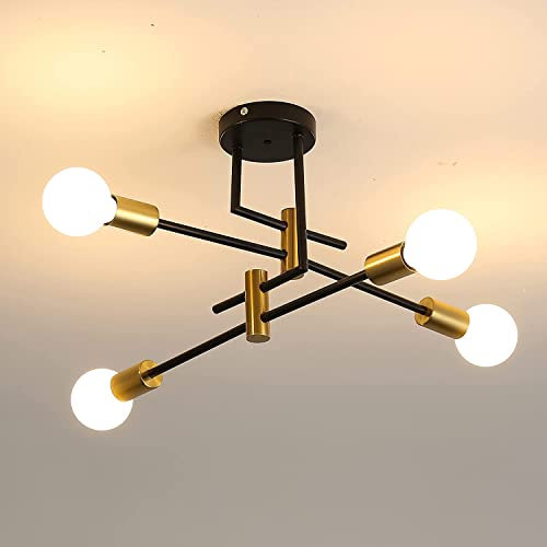 DAXGD Lustre Industriel, Plafonnier Vintage E27 Diamètre 70 cm, Lustres Sputnik Modernes 4 Lumières pour Chambre, Cuisine, Couloir (Ampoule non incluse)