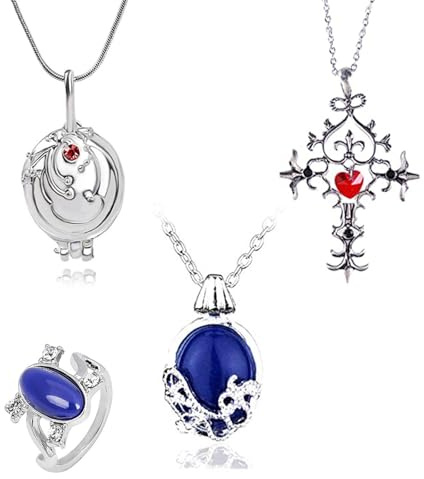 Zaky The Vampire Halskette Aufkleber Set Elena Diaries Saphirkristall Daylight Ringe Vampir Katherine Anhänger Halskette für Fans Cosplay Schmuck 34 Stück
