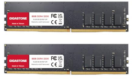 【DDR4 RAM】GIGASTONE 16GB Kit (2x8GB) DDR4 3200MHz (2933MHz or 2666MHz) PC4-25600 (PC4-23400/21300) CL22 1.2V UDIMM 288 Pin Unbuffered Non ECC High Performance PC Desktop Memory Upgrade