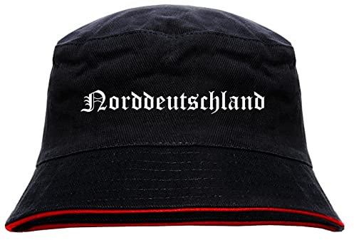sostex Norddeutschland Anglerhut - Altdeutsche Schrift - Schwarz-Roter Fischerhut XL Schwarz