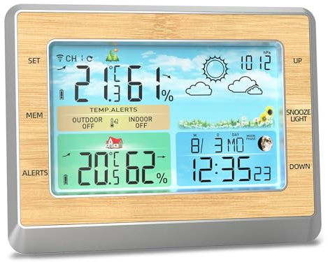 Kavolet Station météo sans Fil, Thermomètre intérieur extérieur, Écran LED Couleur 6 Pouces, Moniteur d'humidité de la température avec Pression barométrique, Barre de Confort de Phase de Lune