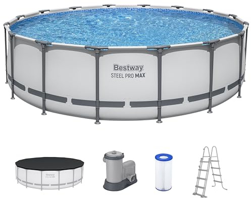 Bestway Steel Pro MAX Frame Pool Komplett-Set mit Filterpumpe Ø 488 x 122 cm , lichtgrau, rund