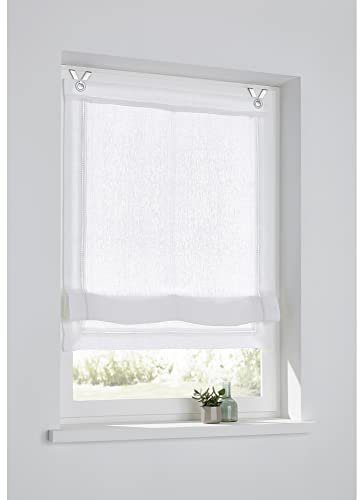 Raffrollo Hedda Leinen weiß mit Hohlsaum Stickerei Größe: Breite 80 cm x Höhe 140 cm